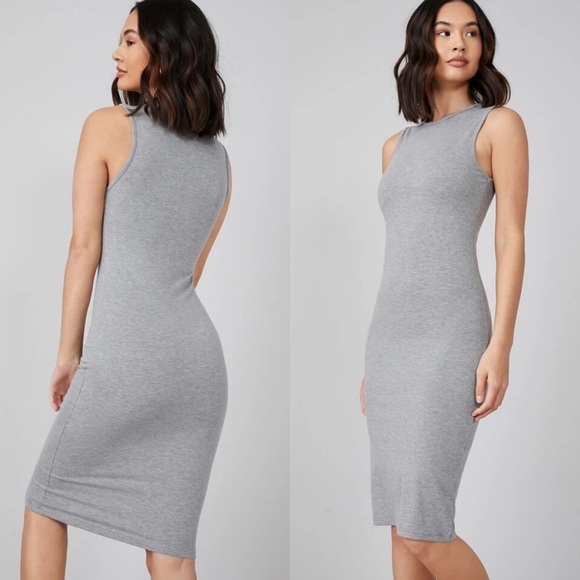 Minimalist high neck bodycon midi dress black - Picture 4 of 11